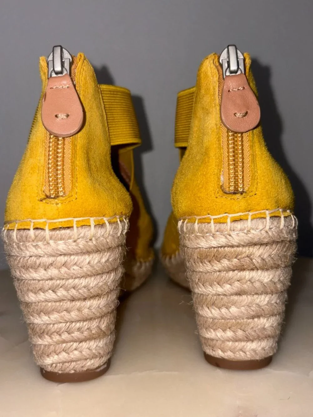 Mustard Yellow Leather Espadrilles Wedge Summer Sandals - LIKE NEW